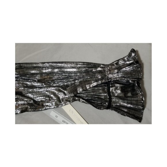 Jonathan Simkhai Blouse Metallic Silver Plisse Ruffle Flowy V Neck Holiday NYE - Picture 7 of 10